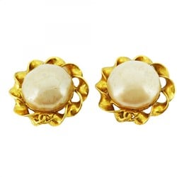 Chanel Earrings Coco Mark Circle Fake Pearl GP Plated Gold Ladies