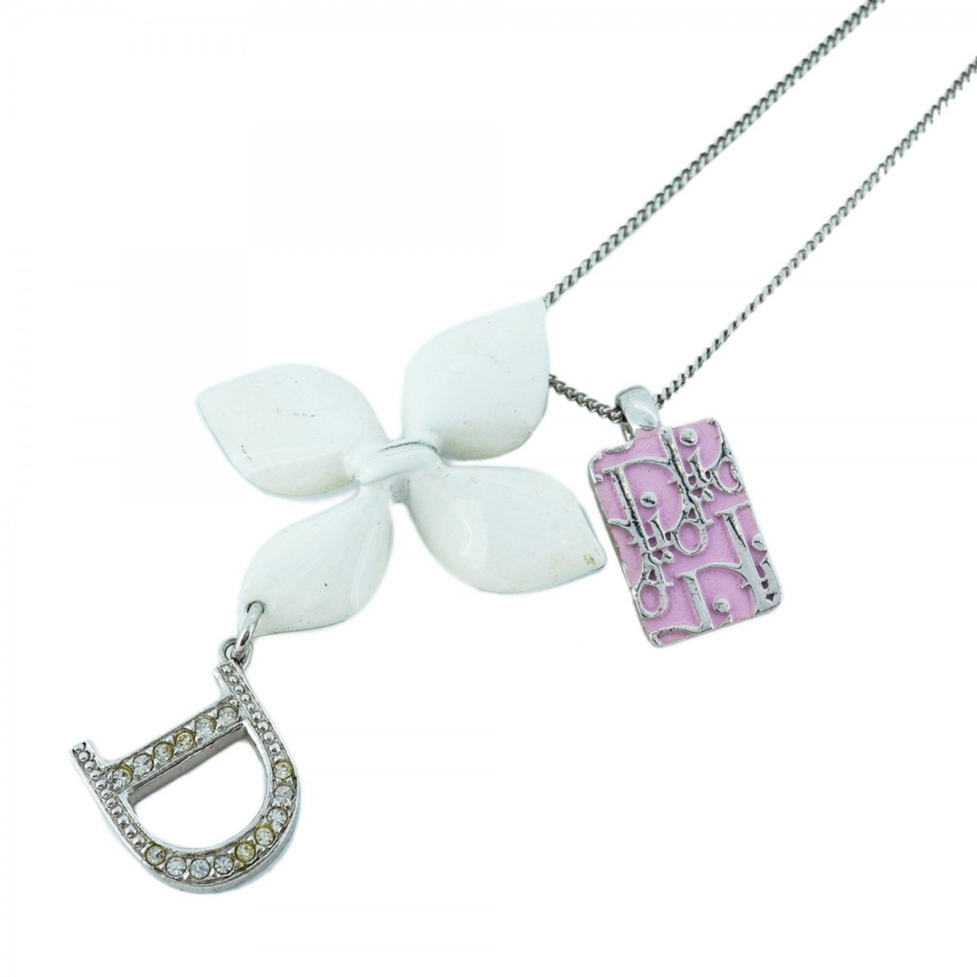 Christian Dior Necklace D Trotter Flower Motif Metal Silver White Pink Ladies