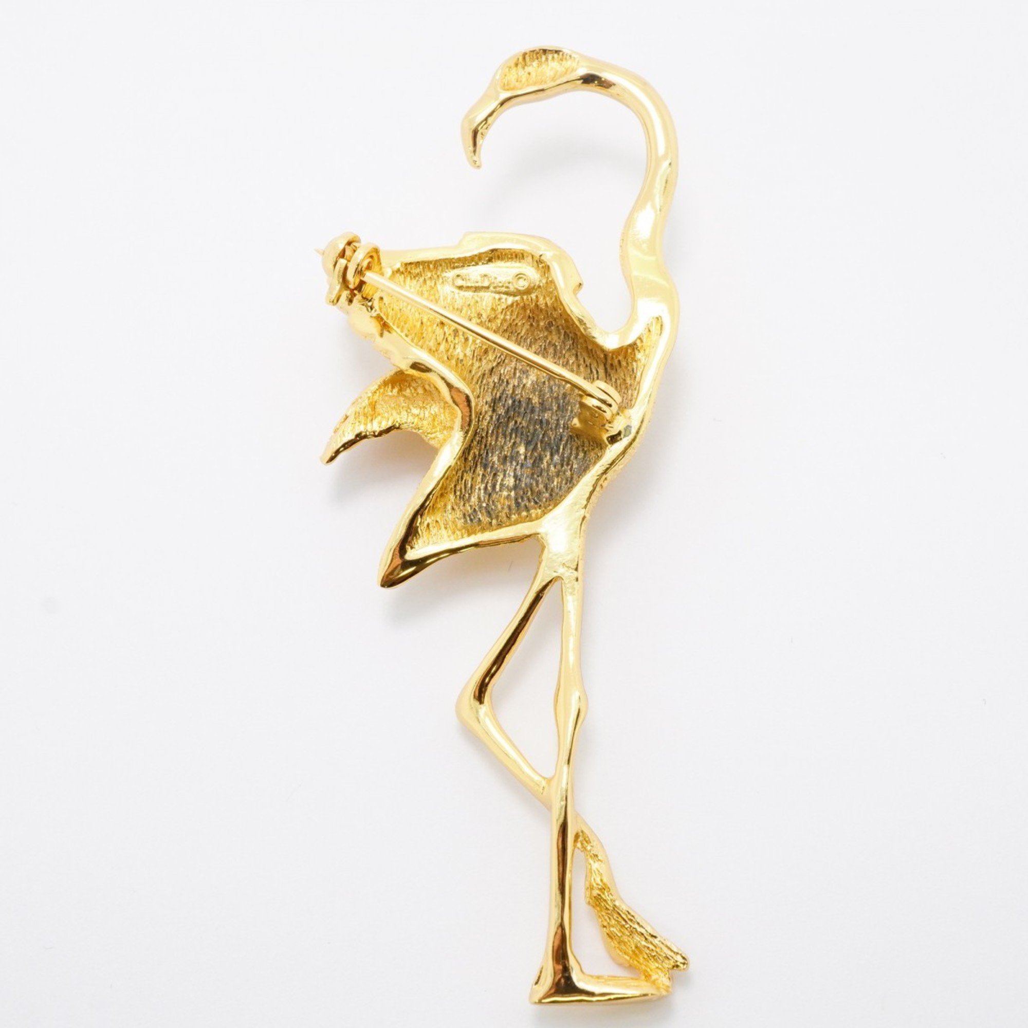 Christian Dior Brooch Flamingo Motif Rhinestone GP Plated Gold Ladies