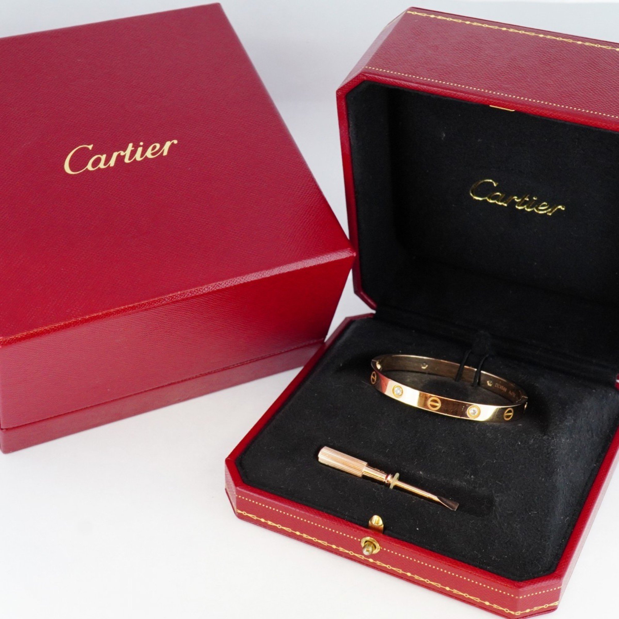 Cartier Bangle Love Bracelet 4PD Diamond K18PG Pink Gold Ladies