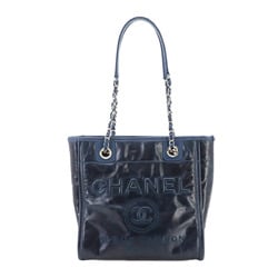 CHANEL Deauville Chain Leather Navy Silver Metal Fittings Bag