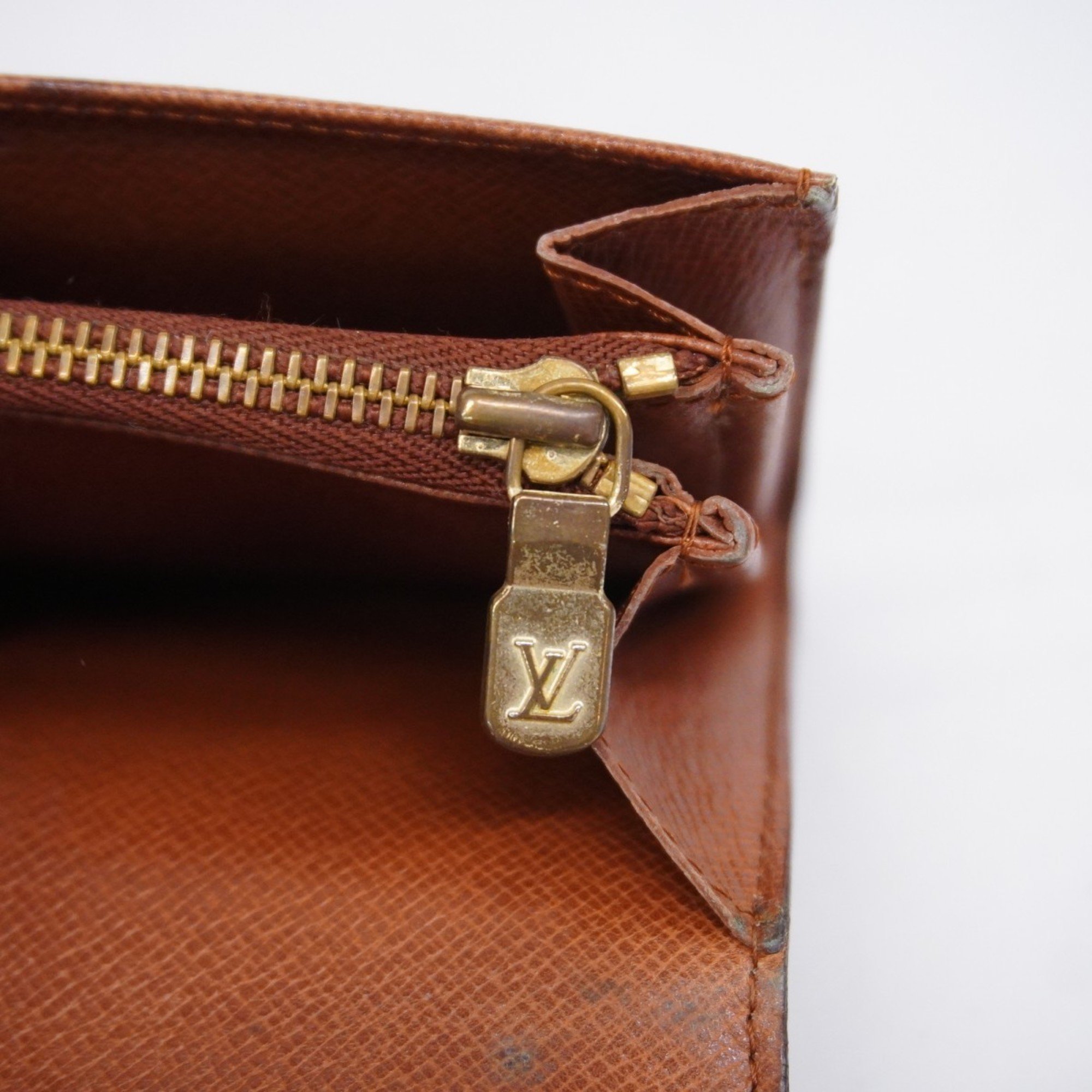 Louis Vuitton Wallet Monogram Porto Monaco Zip M61735 Brown Men's Women's