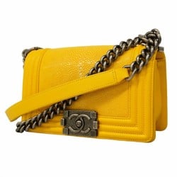 Chanel Shoulder Bag Boy Leather Galuchat Yellow Women's