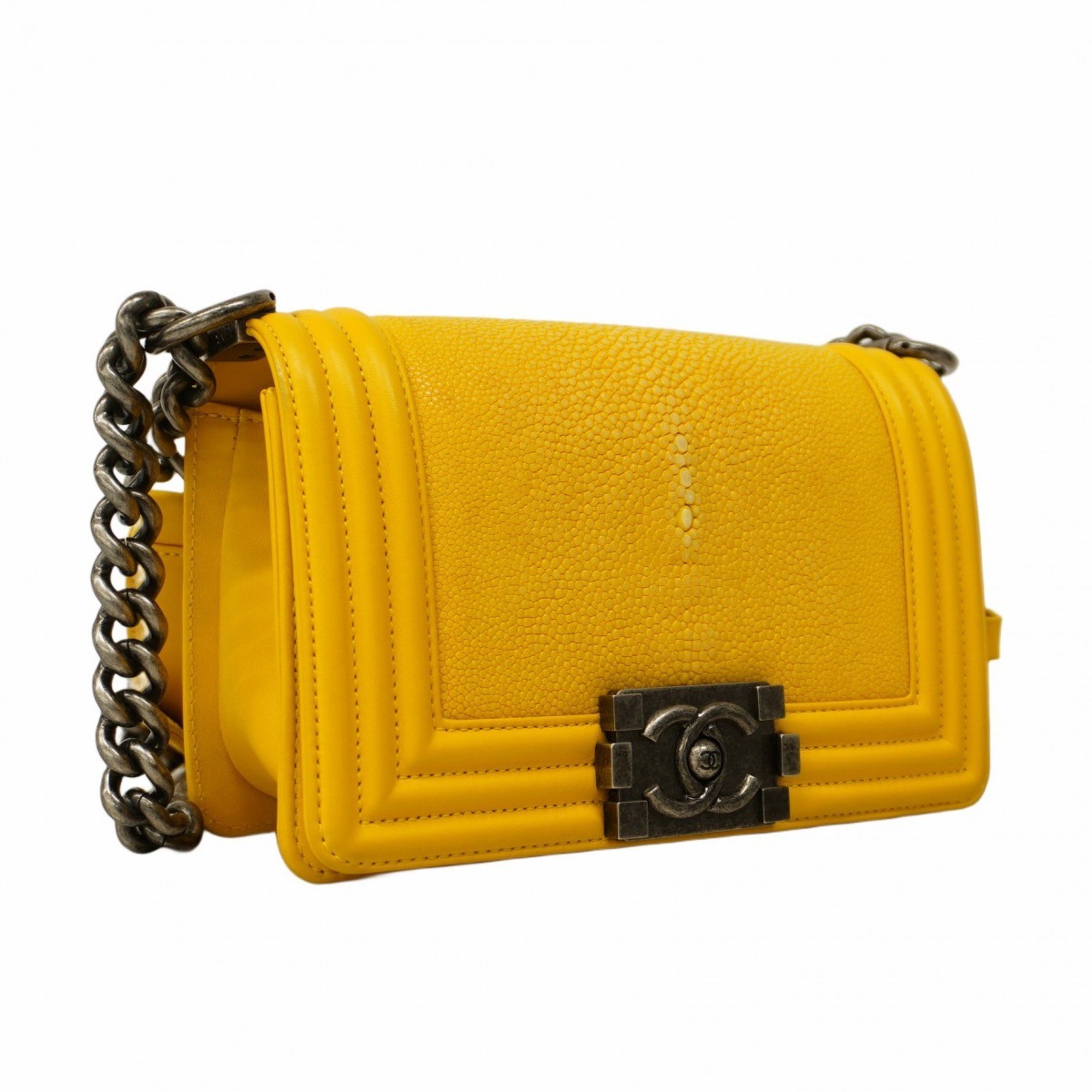 Chanel Shoulder Bag Boy Leather Galuchat Yellow Women's