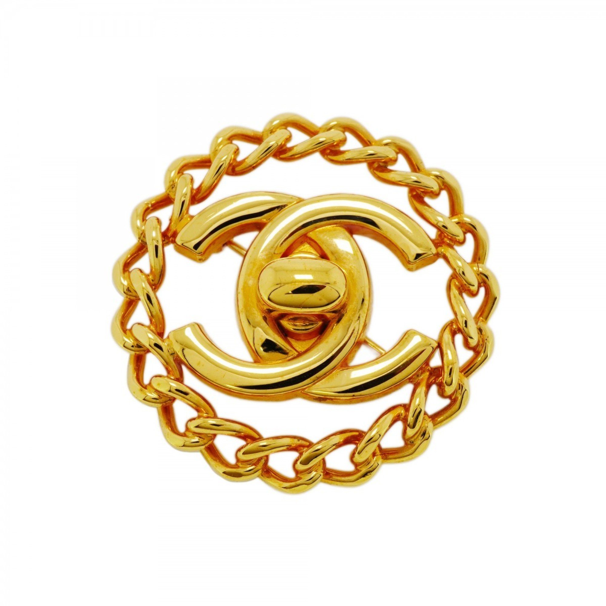 Chanel Brooch Turnlock Circle GP Plated Gold Ladies