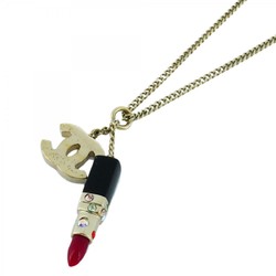 Chanel Necklace Lipstick Color Stone GP Plated Champagne Gold Multicolor Ladies