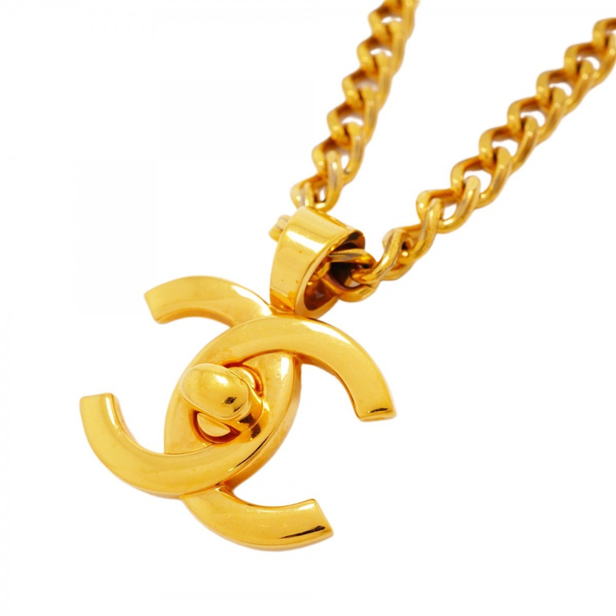 Chanel Necklace Turn Lock GP Plated Gold Ladies