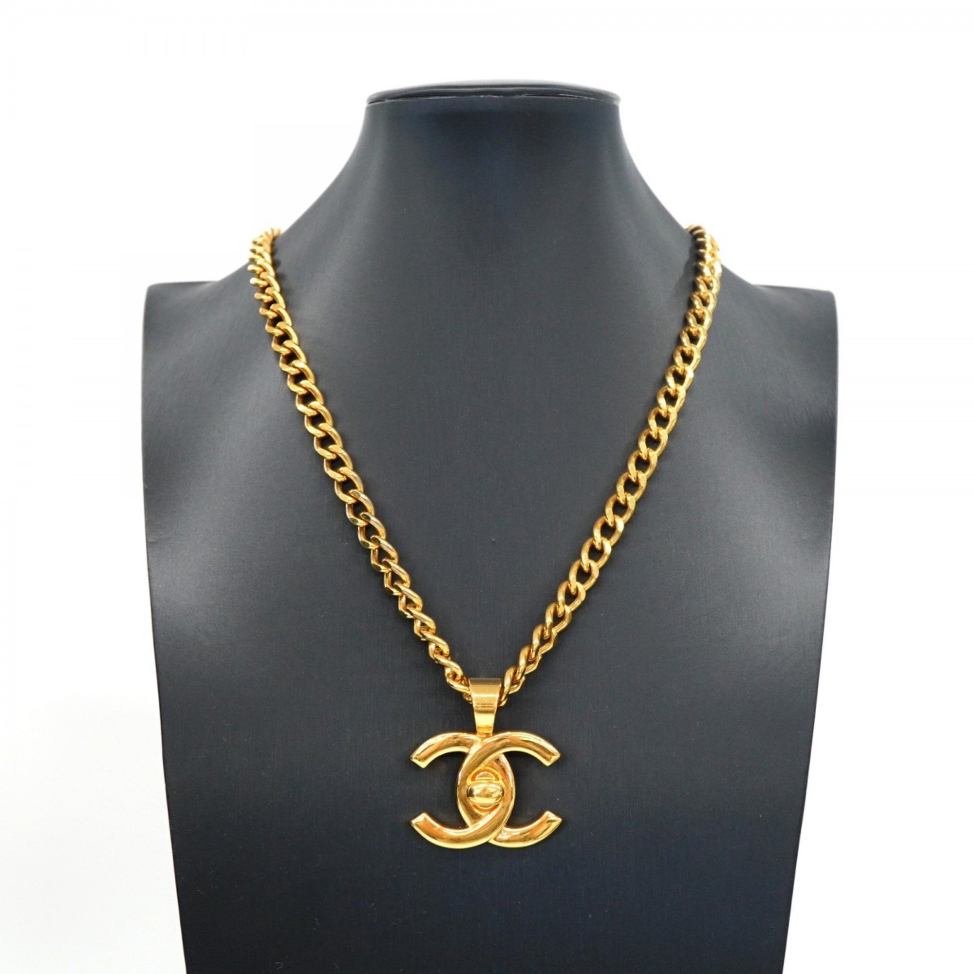 Chanel Necklace Turn Lock GP Plated Gold Ladies