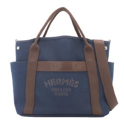 Hermes Sac De Pansage Groom 2-way tote shoulder bag canvas navy D stamp