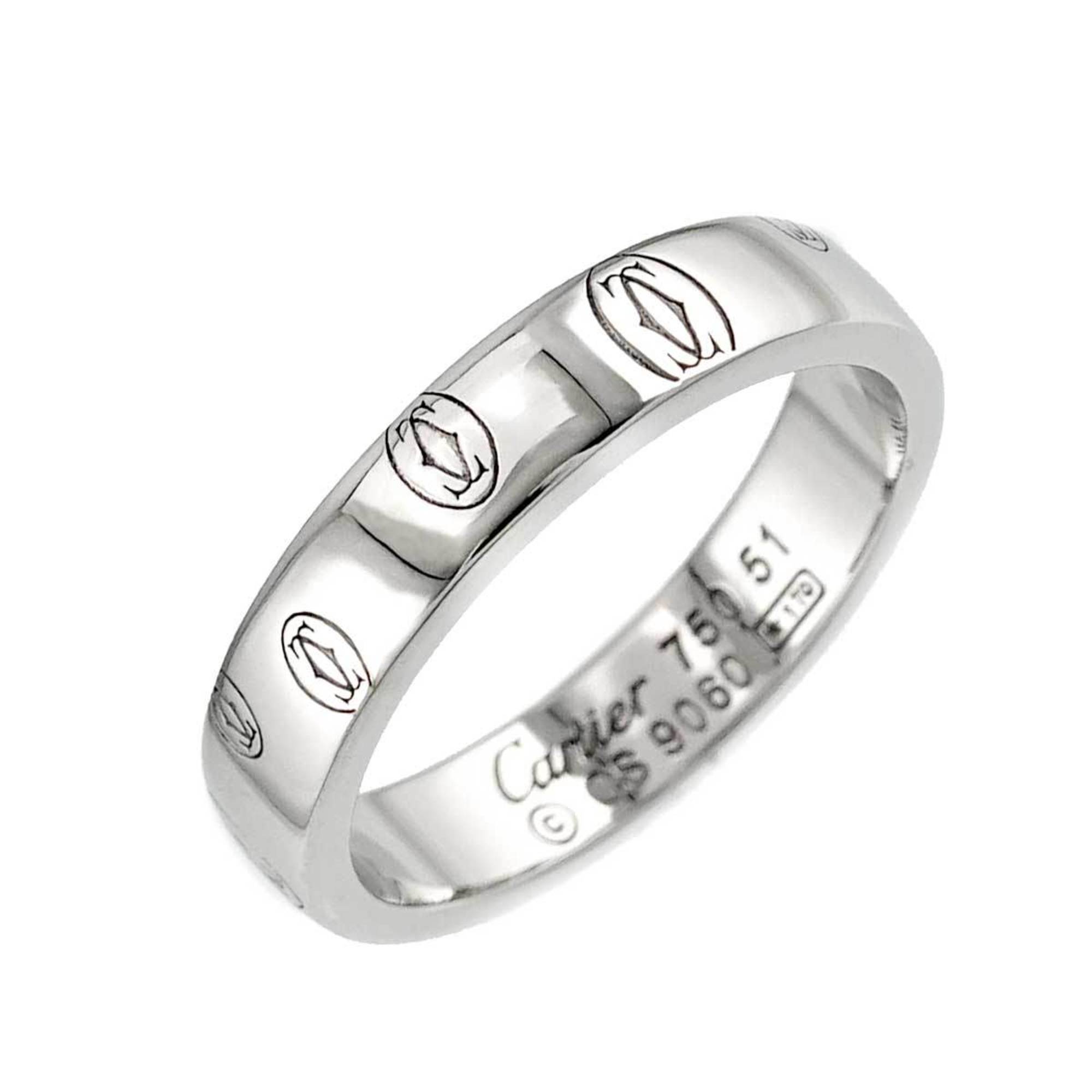 Cartier Ring SM #51 Happy Birthday K18 WG White Gold 750 Logo