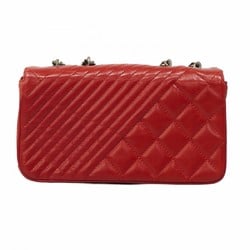 Chanel Shoulder Bag Matelasse W Chain Calfskin Red Women's