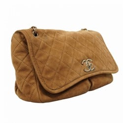 Chanel Shoulder Bag Matelasse W Chain Suede Brown Women's