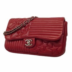 Chanel Shoulder Bag W Chain Lambskin Red Women's