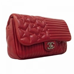 Chanel Shoulder Bag W Chain Lambskin Red Women's