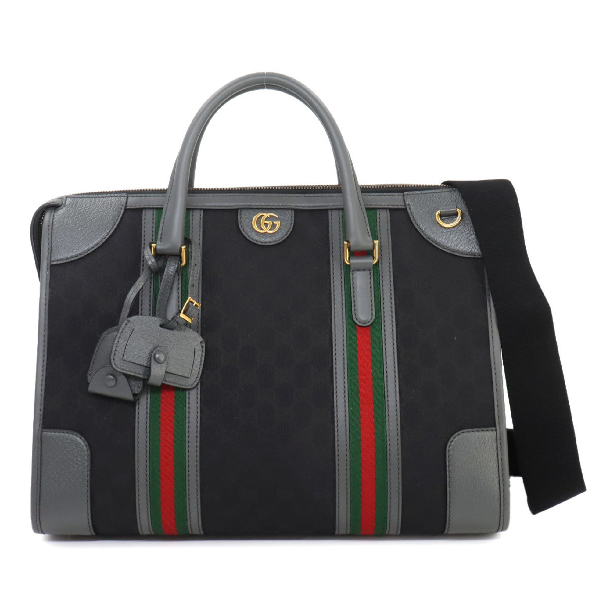 GUCCI Ophidia 2way Tote Shoulder Bag GG Canvas Leather Grey Black 715671