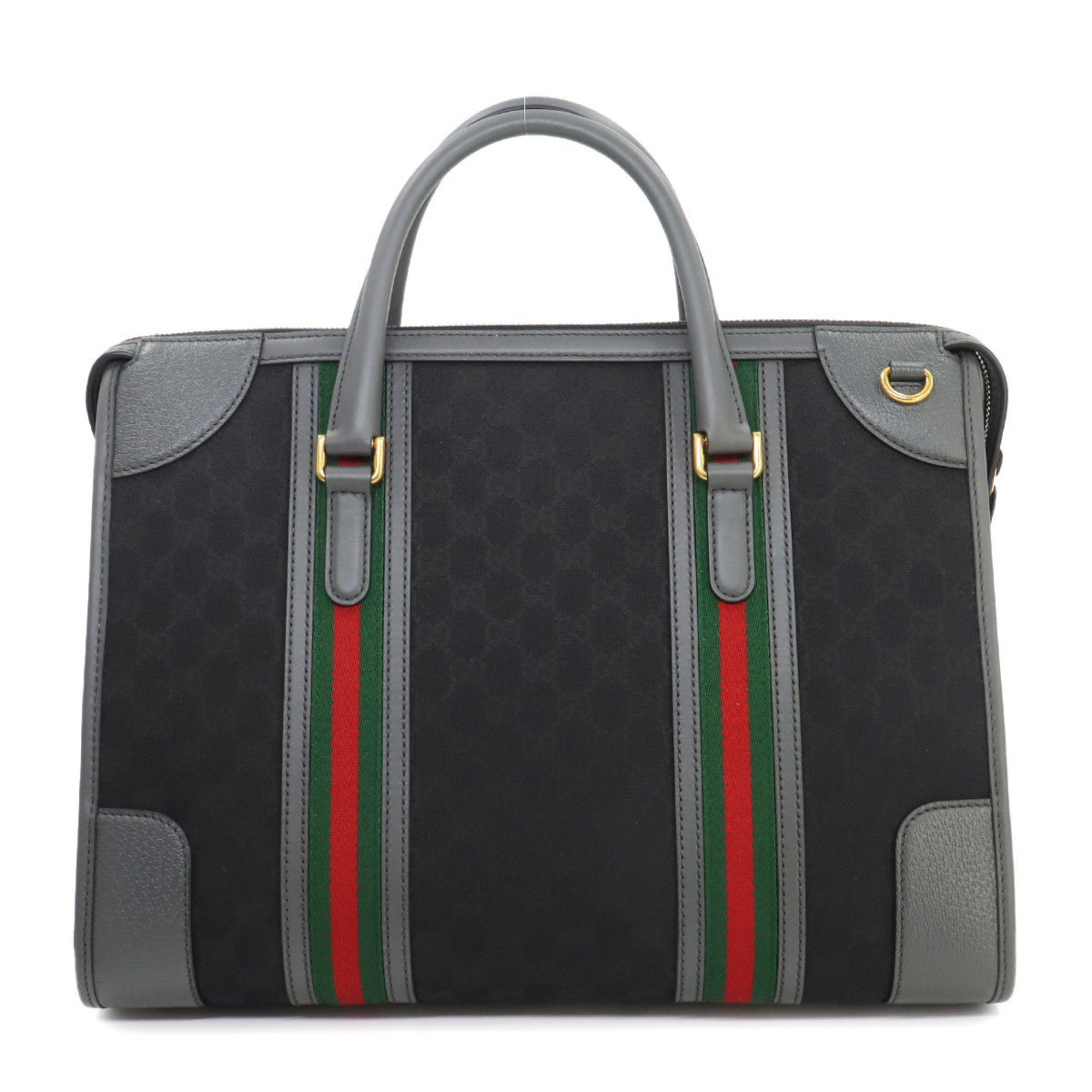 GUCCI Ophidia 2way Tote Shoulder Bag GG Canvas Leather Grey Black 715671