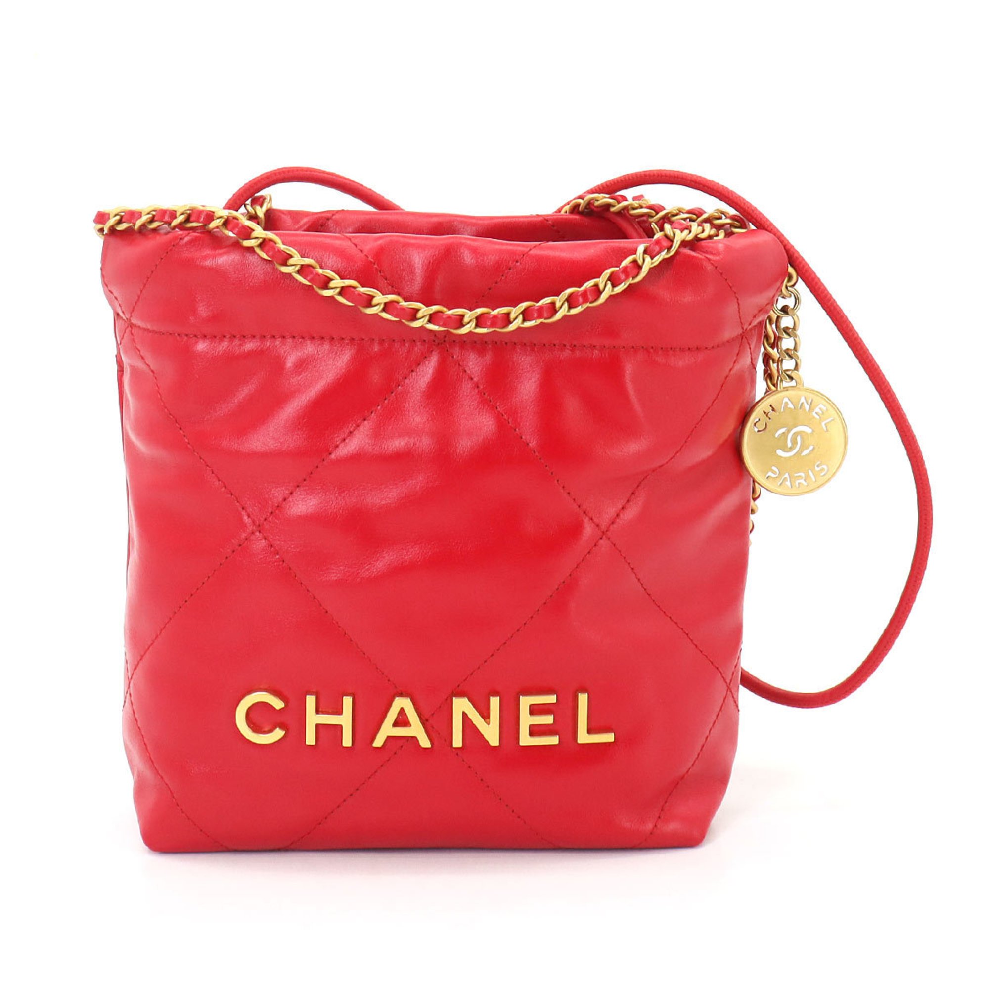 CHANEL 22 2way Chain Hand Shoulder Bag Leather Red AS3980 Mini