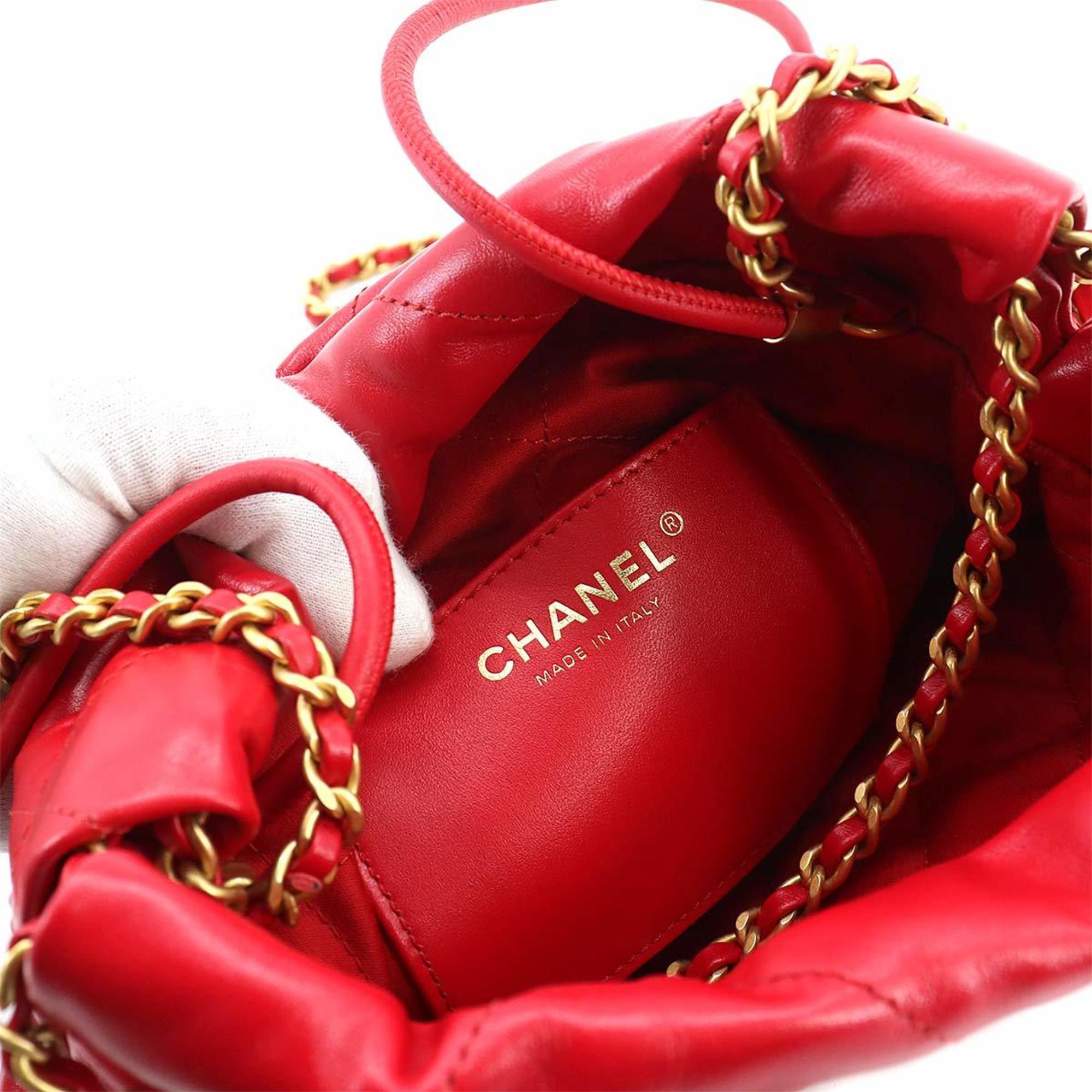 CHANEL 22 2way Chain Hand Shoulder Bag Leather Red AS3980 Mini