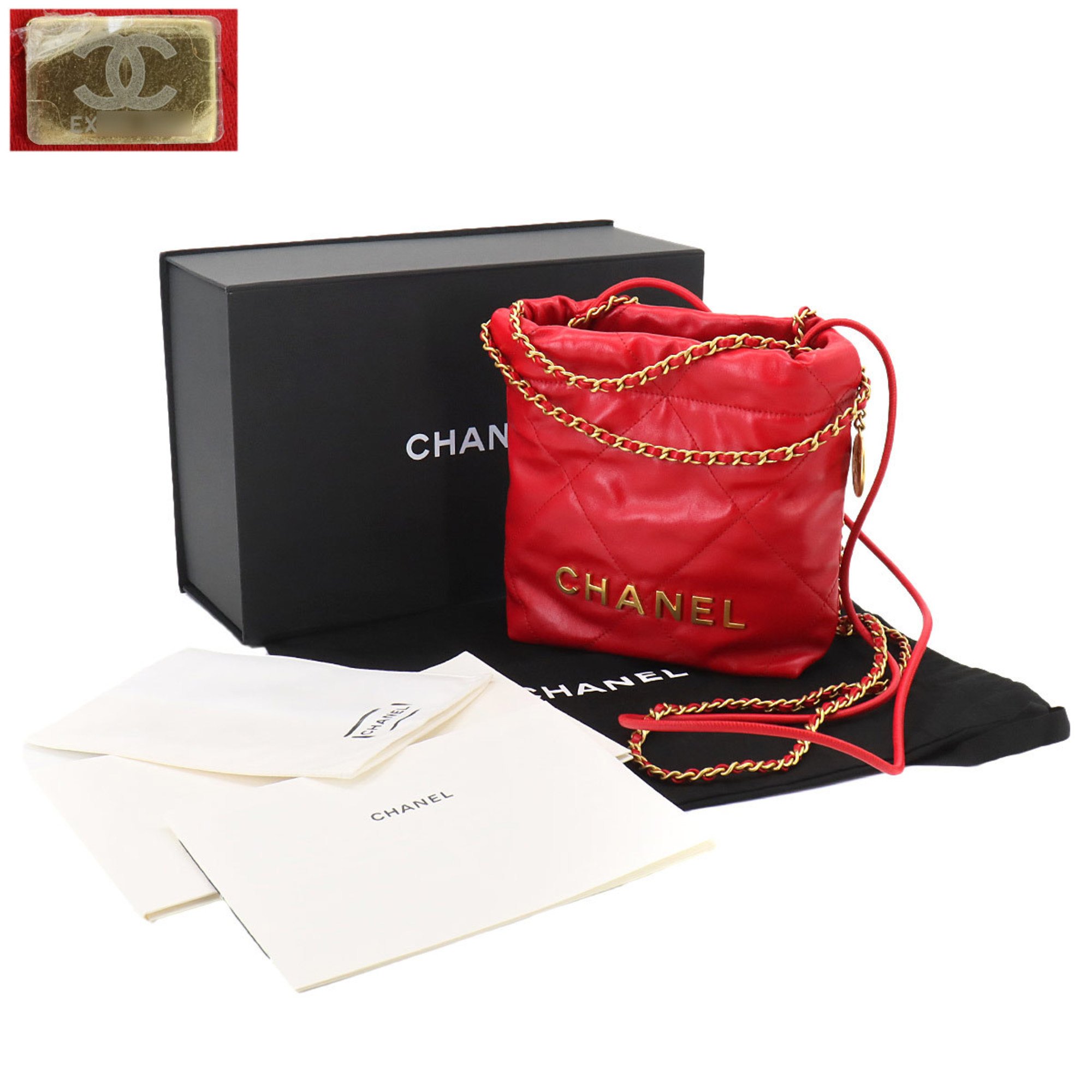 CHANEL 22 2way Chain Hand Shoulder Bag Leather Red AS3980 Mini