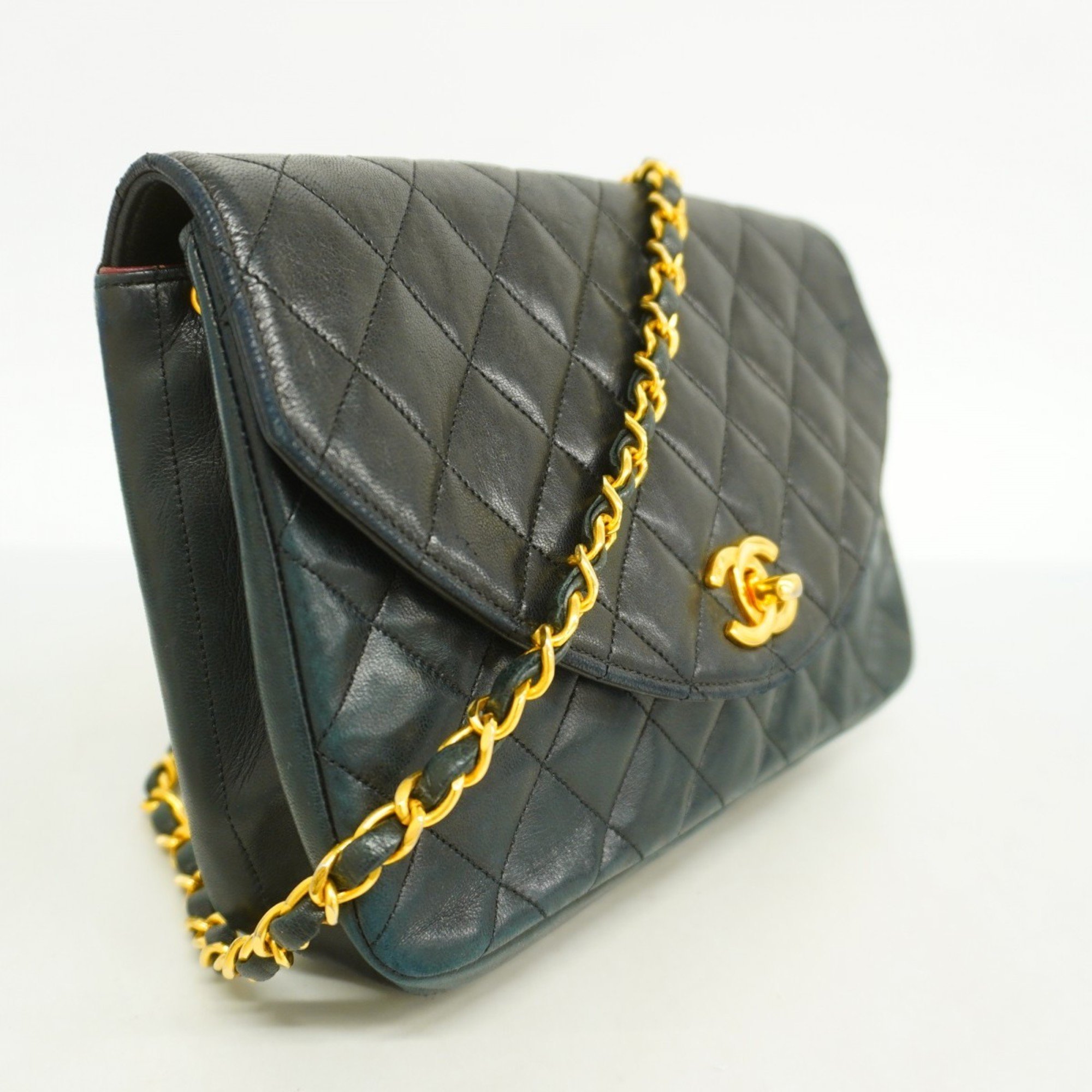 Chanel Shoulder Bag Matelasse Chain Lambskin Black Women's