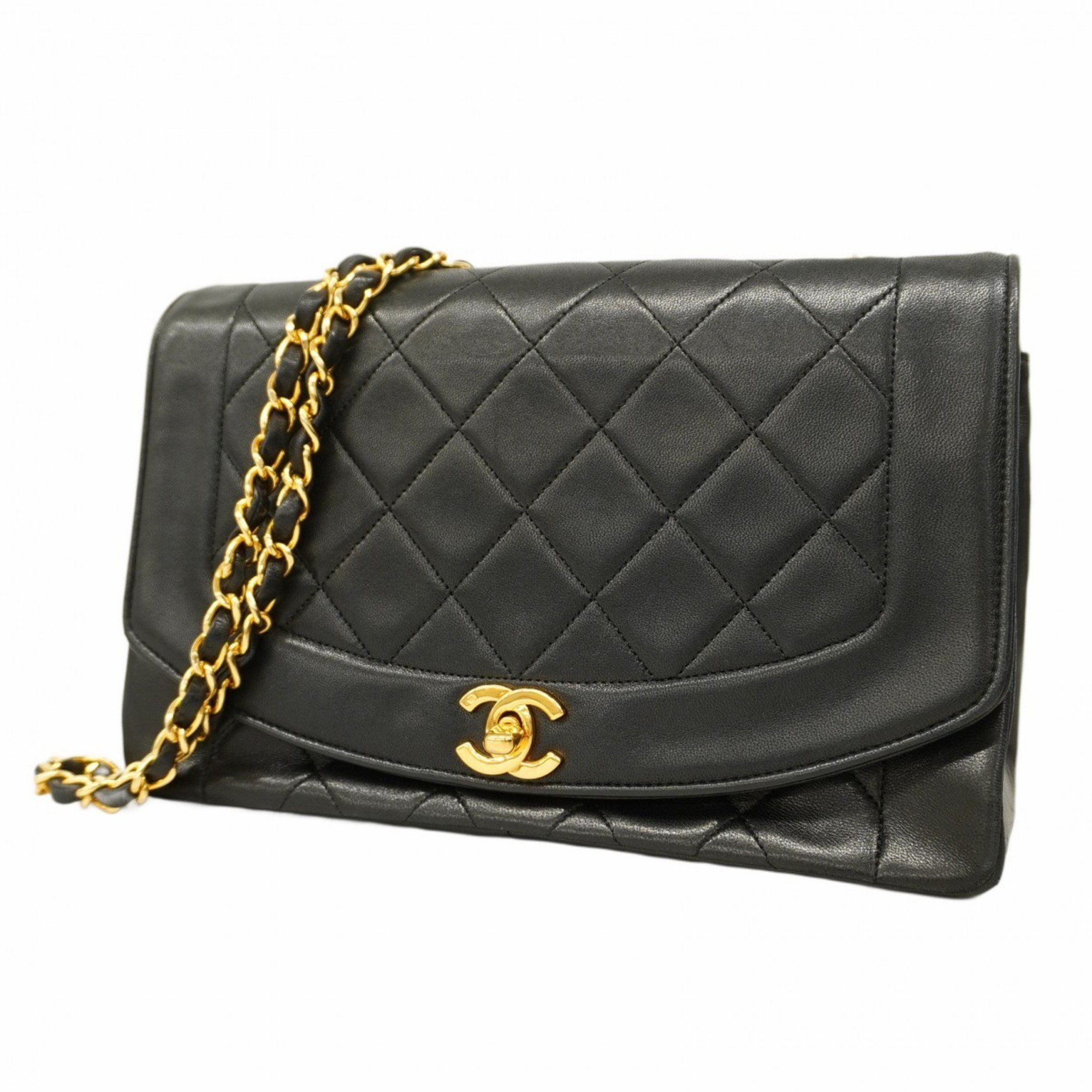 Chanel Shoulder Bag Diana Chain Lambskin Black Women's