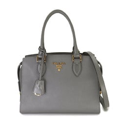 PRADA Saffiano 2way Hand Shoulder Bag Leather Grey 1BA164 Gold Hardware