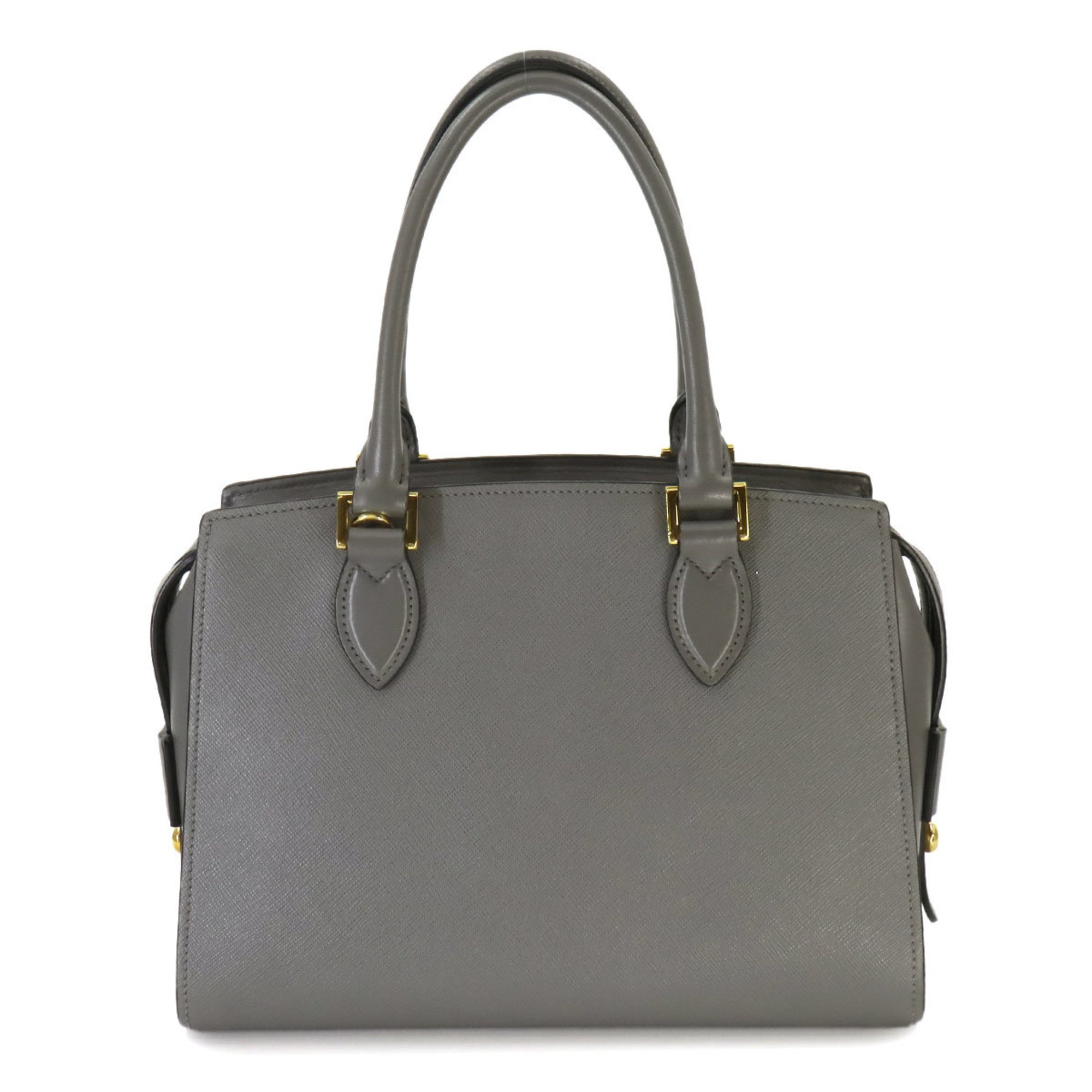 PRADA Saffiano 2way Hand Shoulder Bag Leather Grey 1BA164 Gold Hardware