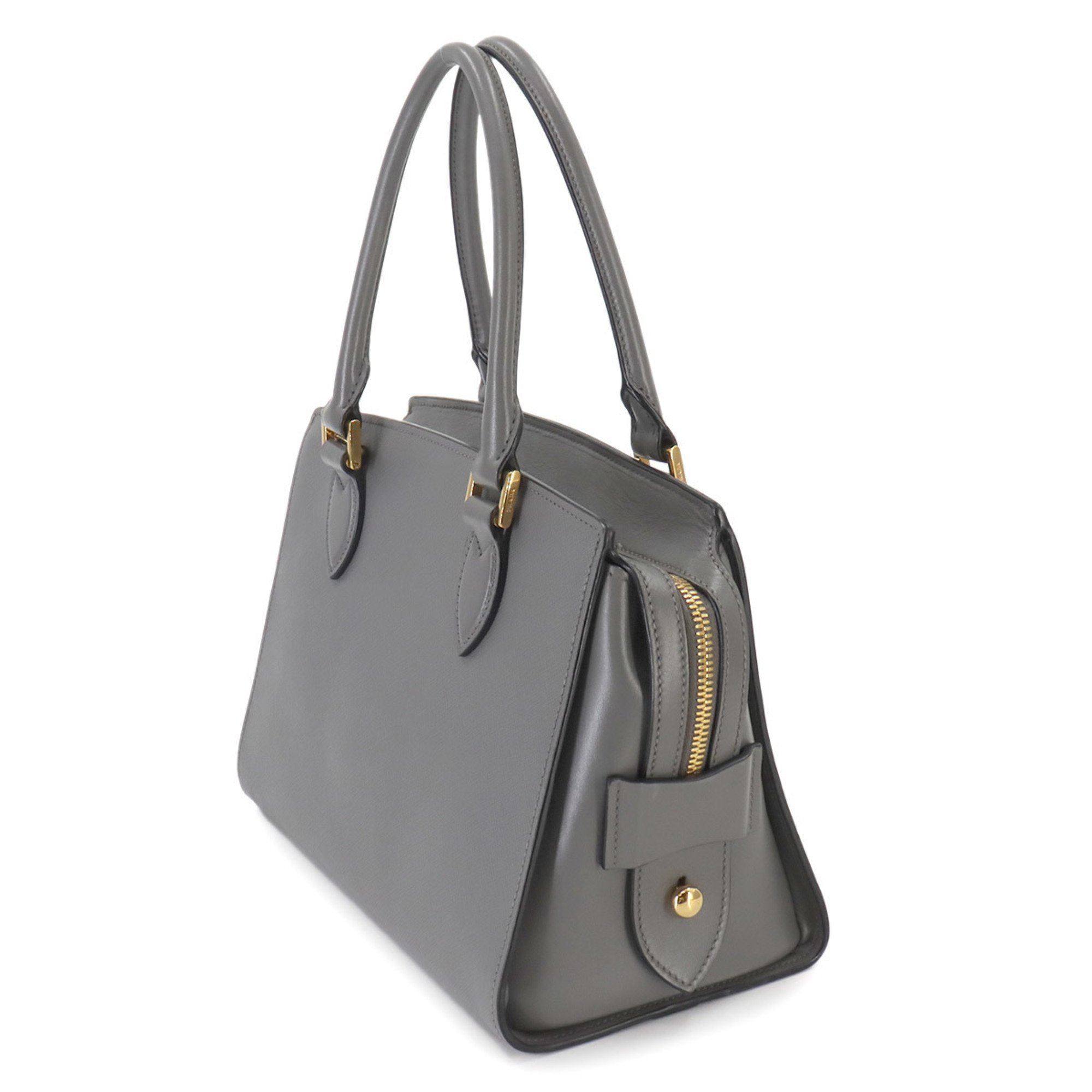 PRADA Saffiano 2way Hand Shoulder Bag Leather Grey 1BA164 Gold Hardware