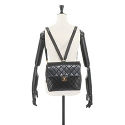 CHANEL Matelasse Chain Backpack Rucksack Leather Black Gold Metal Fittings