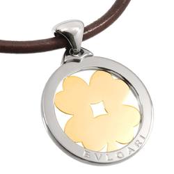 BVLGARI Tondo Clover Necklace Large 39cm K18 YG 750 SS Yellow Gold Steel Leather