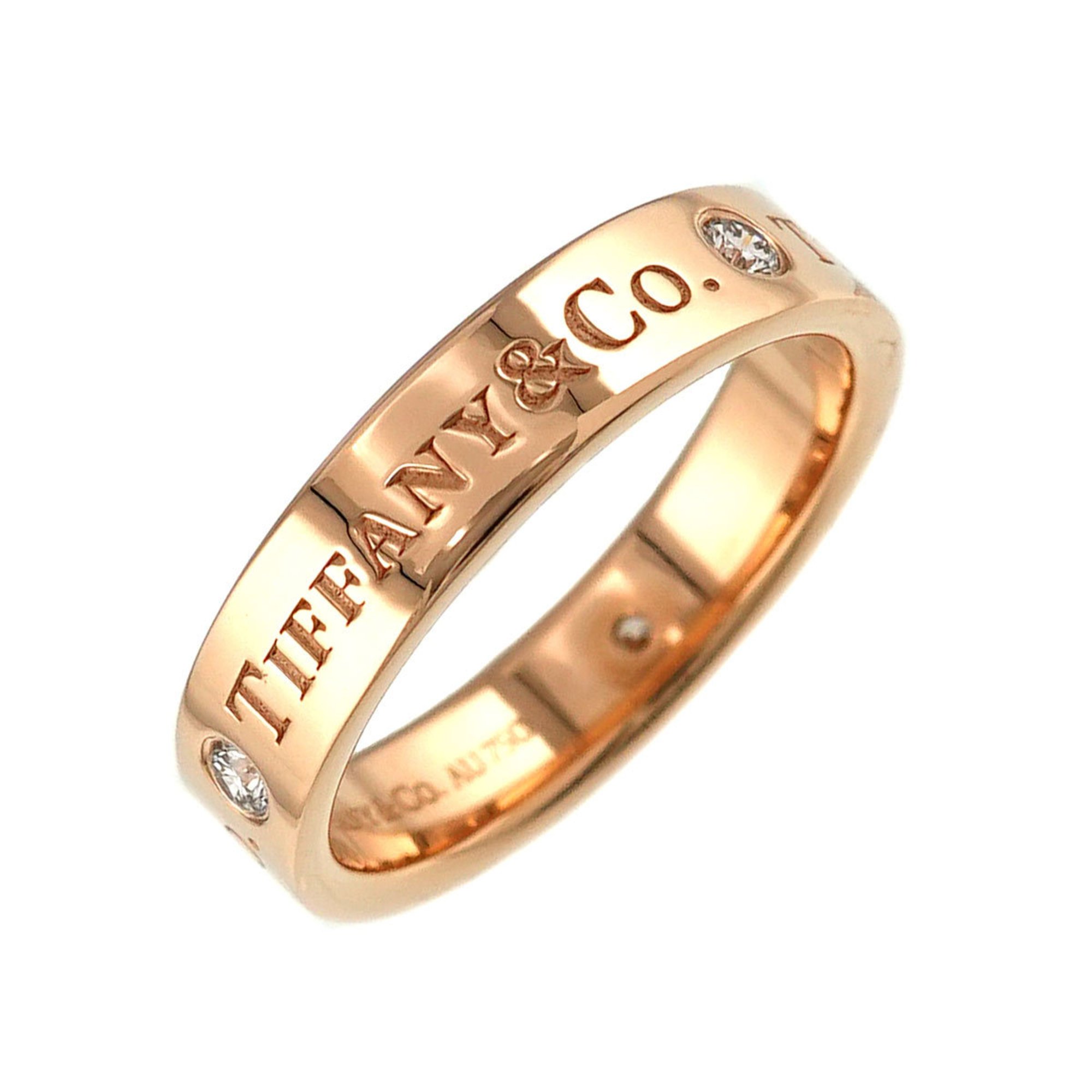 Tiffany & Co. Flat Band Size 8.5 Ring Diamond 3P K18 PG Pink Gold 750