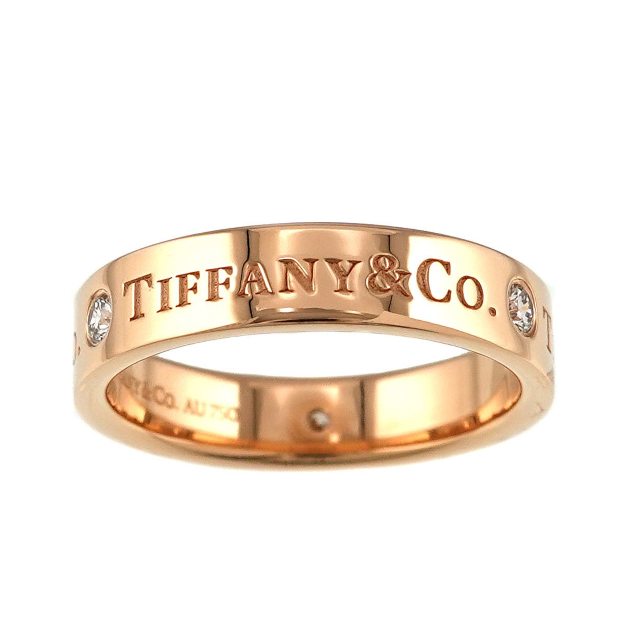 Tiffany & Co. Flat Band Size 8.5 Ring Diamond 3P K18 PG Pink Gold 750