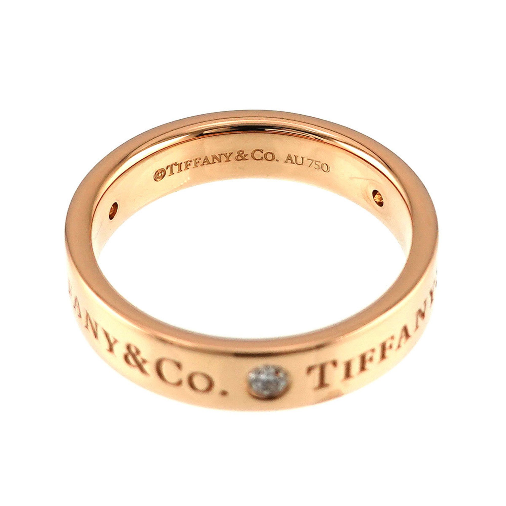 Tiffany & Co. Flat Band Size 8.5 Ring Diamond 3P K18 PG Pink Gold 750