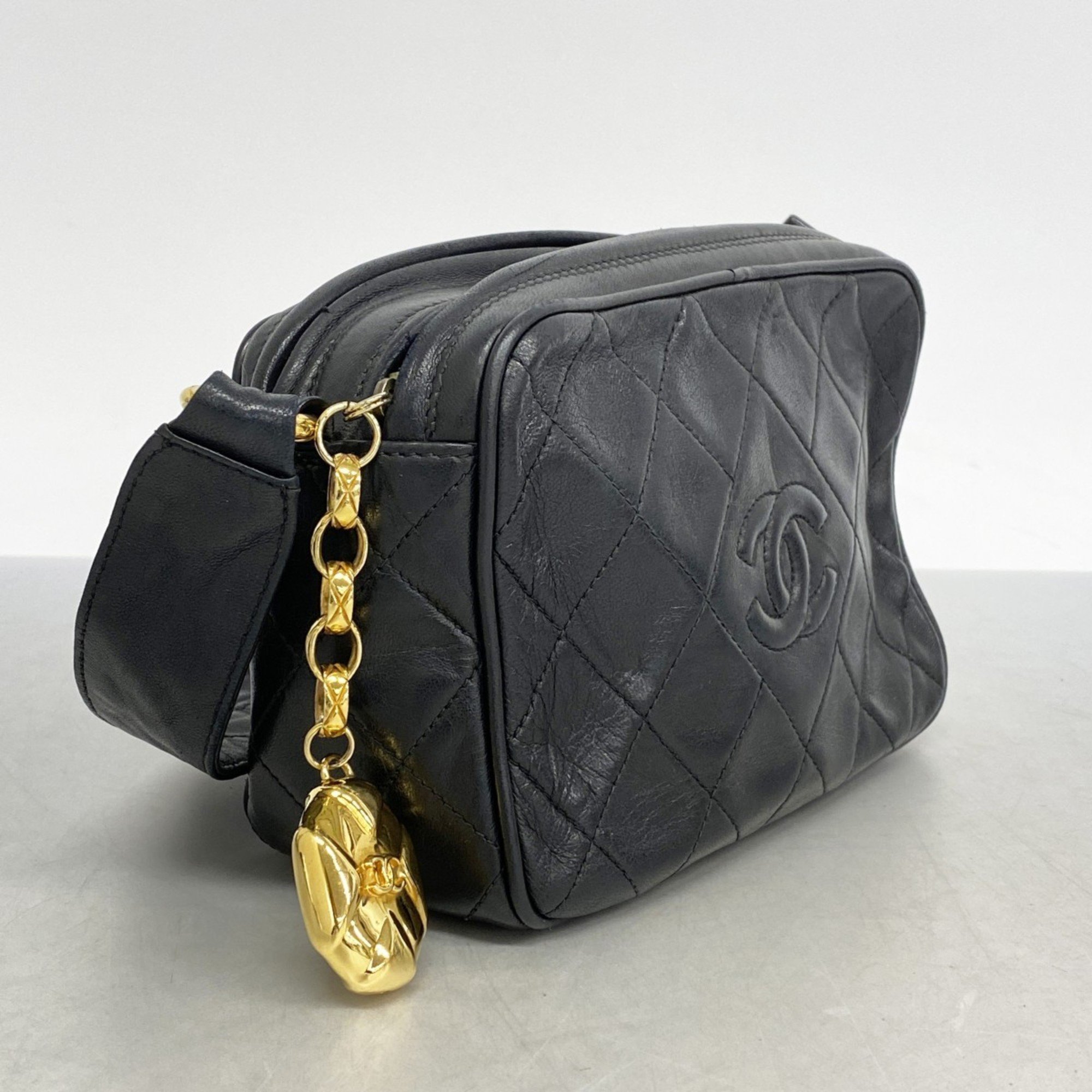 Chanel Shoulder Bag Matelasse Lambskin Black Women's