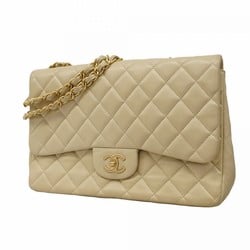 Chanel Shoulder Bag Deca Matelasse W Chain Lambskin White Champagne Ladies