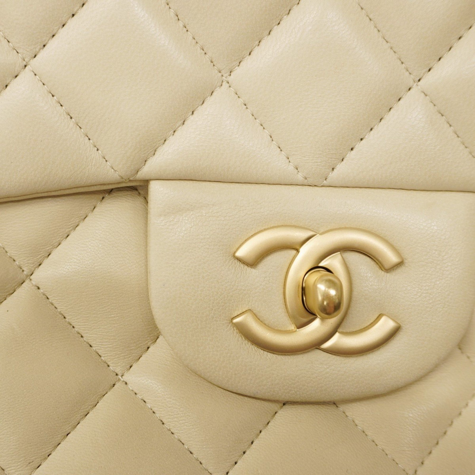 Chanel Shoulder Bag Deca Matelasse W Chain Lambskin White Champagne Ladies