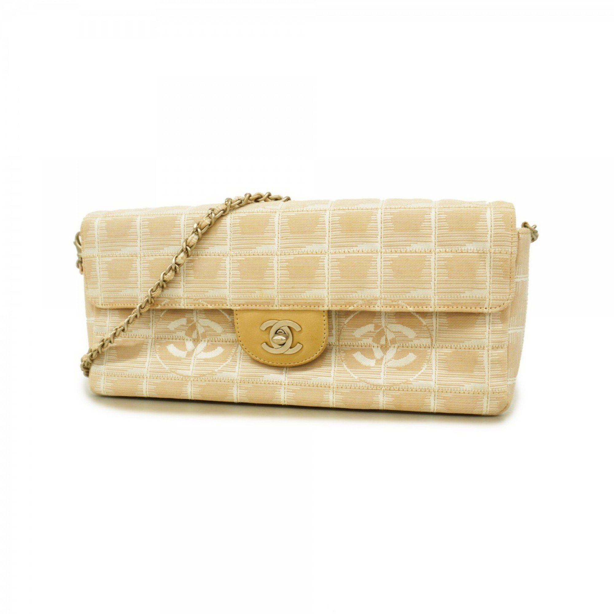 Chanel Shoulder Bag New Travel Chain Nylon Beige Women's