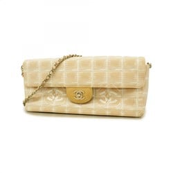 Chanel Shoulder Bag New Travel Chain Nylon Beige Women's