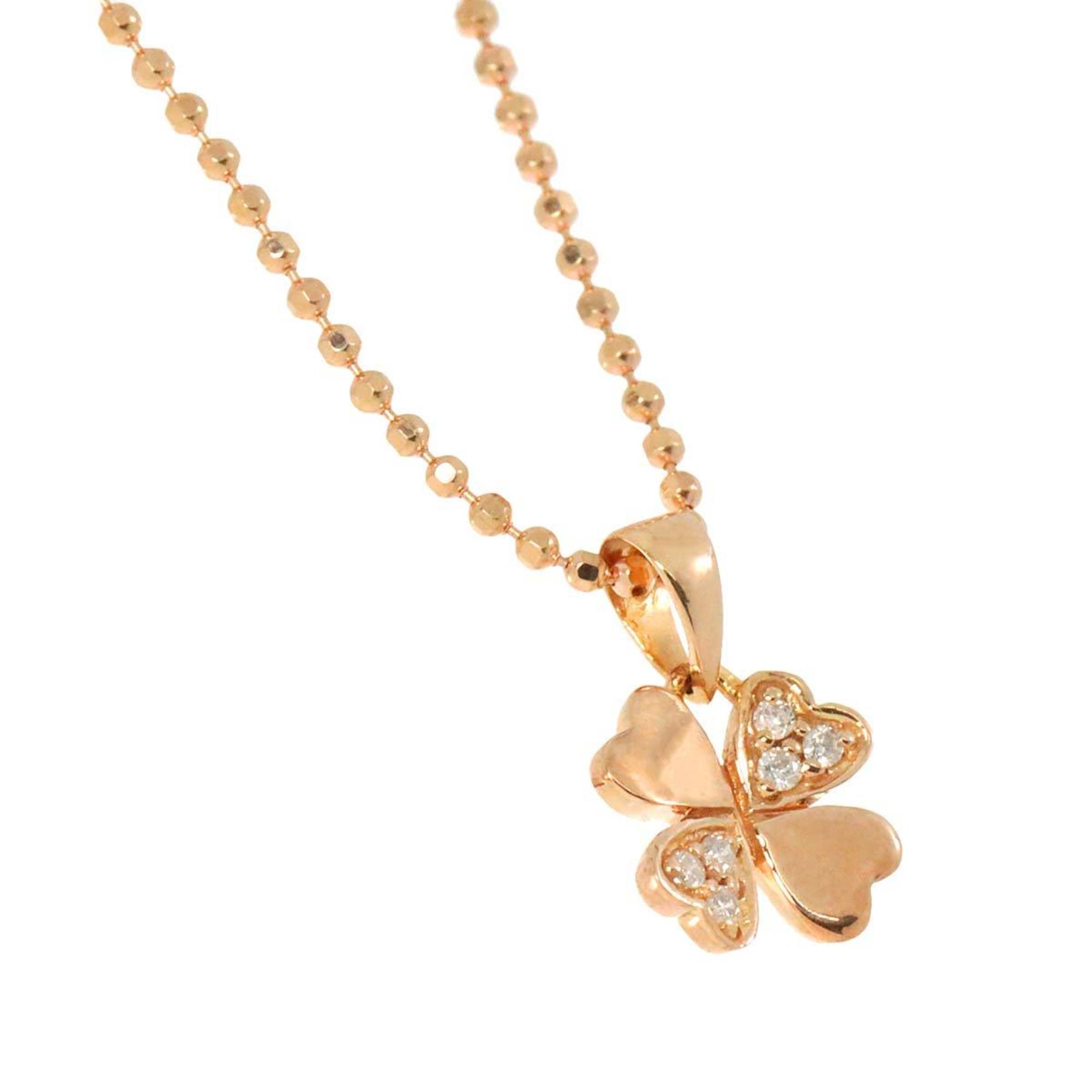 Folli Follie FolliFollie Clover Motif Diamond 0.04ct Necklace 40cm K18 PG Pink Gold 750