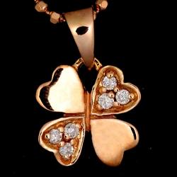 Folli Follie FolliFollie Clover Motif Diamond 0.04ct Necklace 40cm K18 PG Pink Gold 750