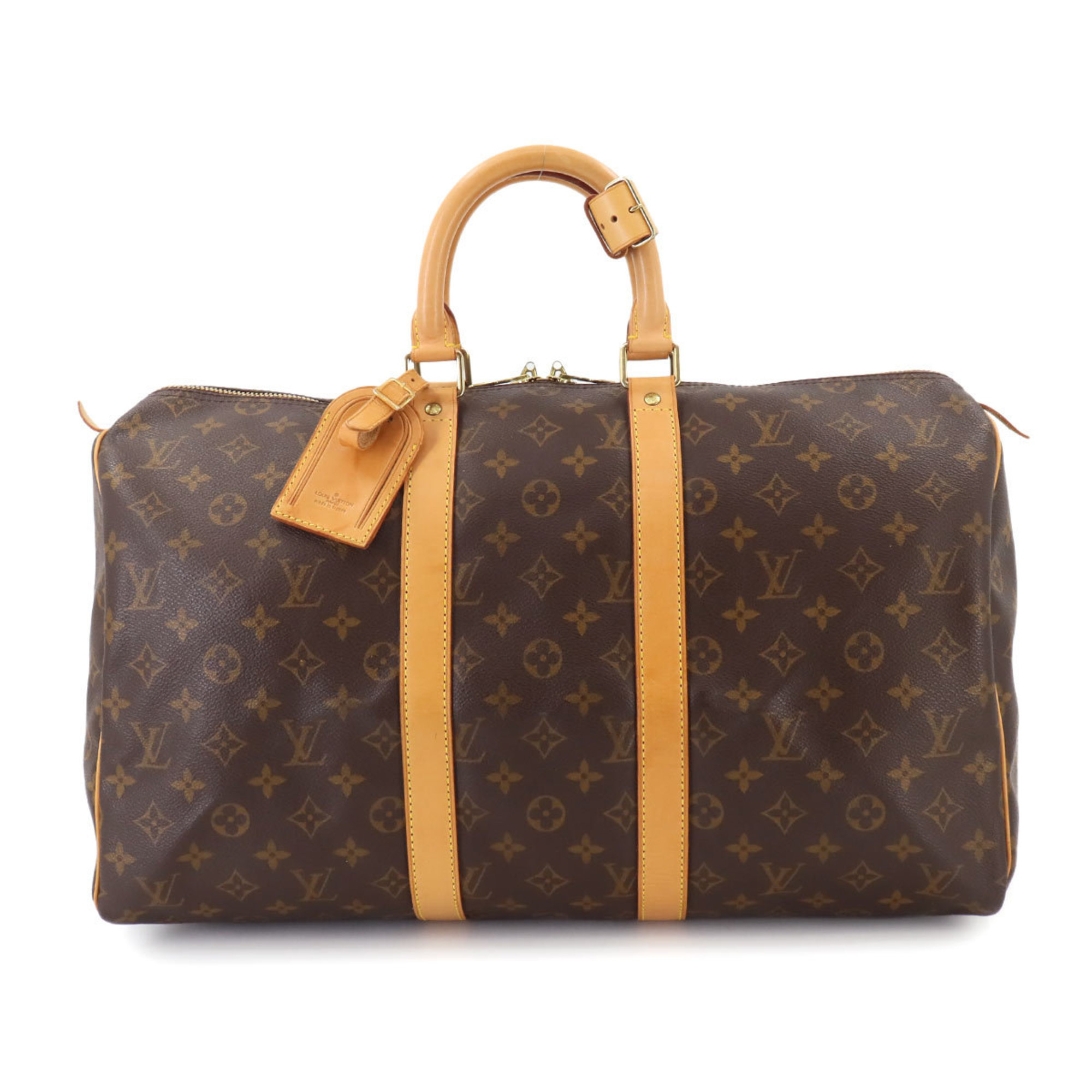 Louis Vuitton Monogram Keepall 45 Boston Bag Brown Gold Hardware M41428