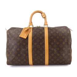 Louis Vuitton Monogram Keepall 45 Boston Bag Brown Gold Hardware M41428