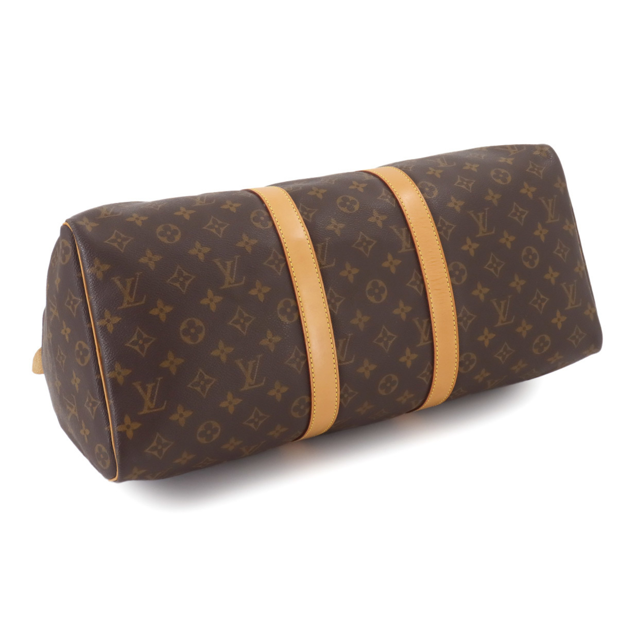 Louis Vuitton Monogram Keepall 45 Boston Bag Brown Gold Hardware M41428