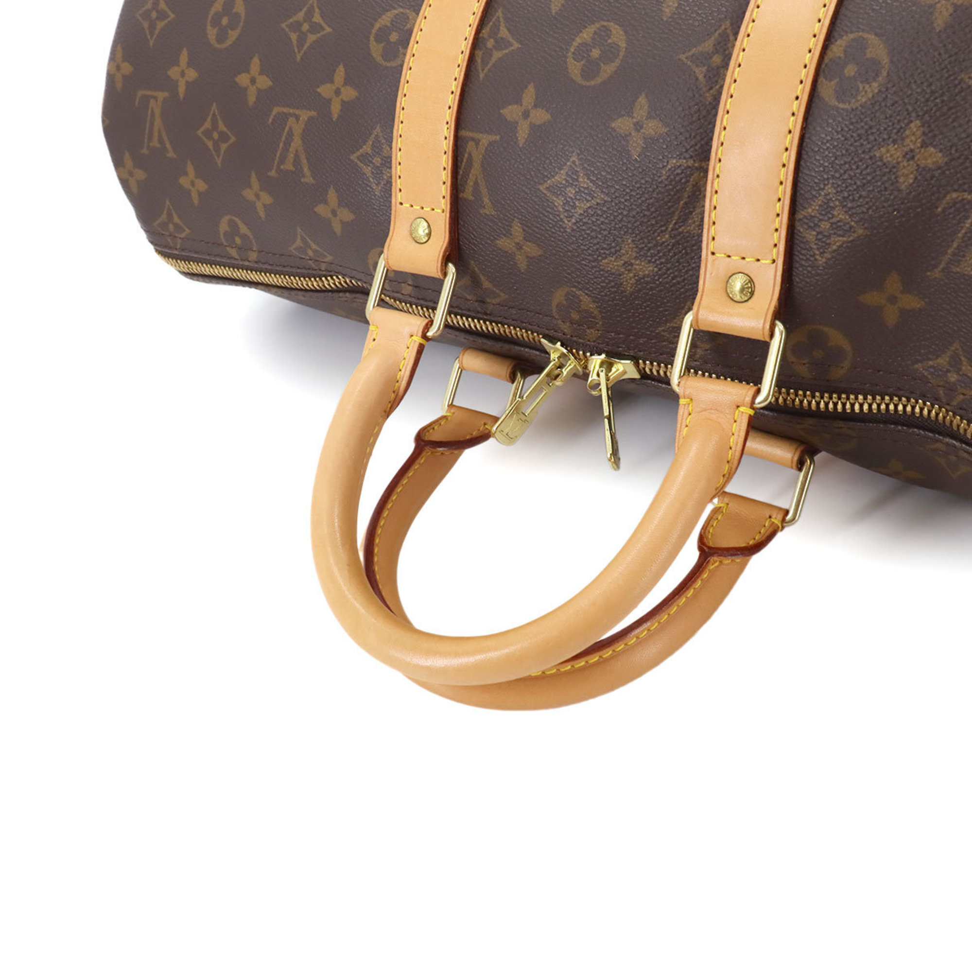 Louis Vuitton Monogram Keepall 45 Boston Bag Brown Gold Hardware M41428