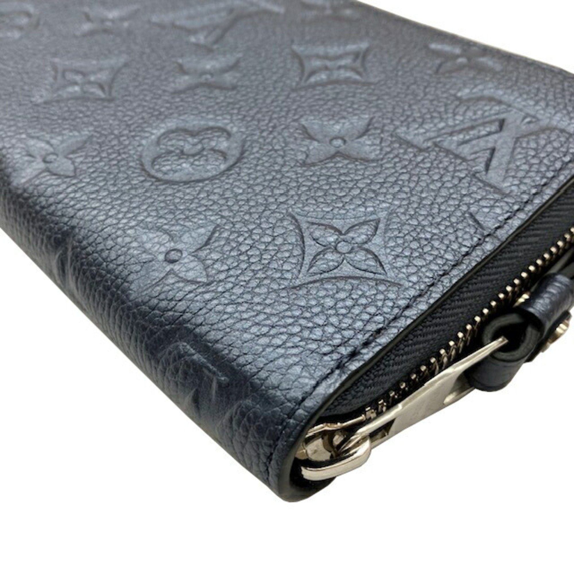 LOUIS VUITTON Louis Vuitton Monogram Empreinte Zippy Wallet M80958 RFID Metallic Blue Long Leather Women Men