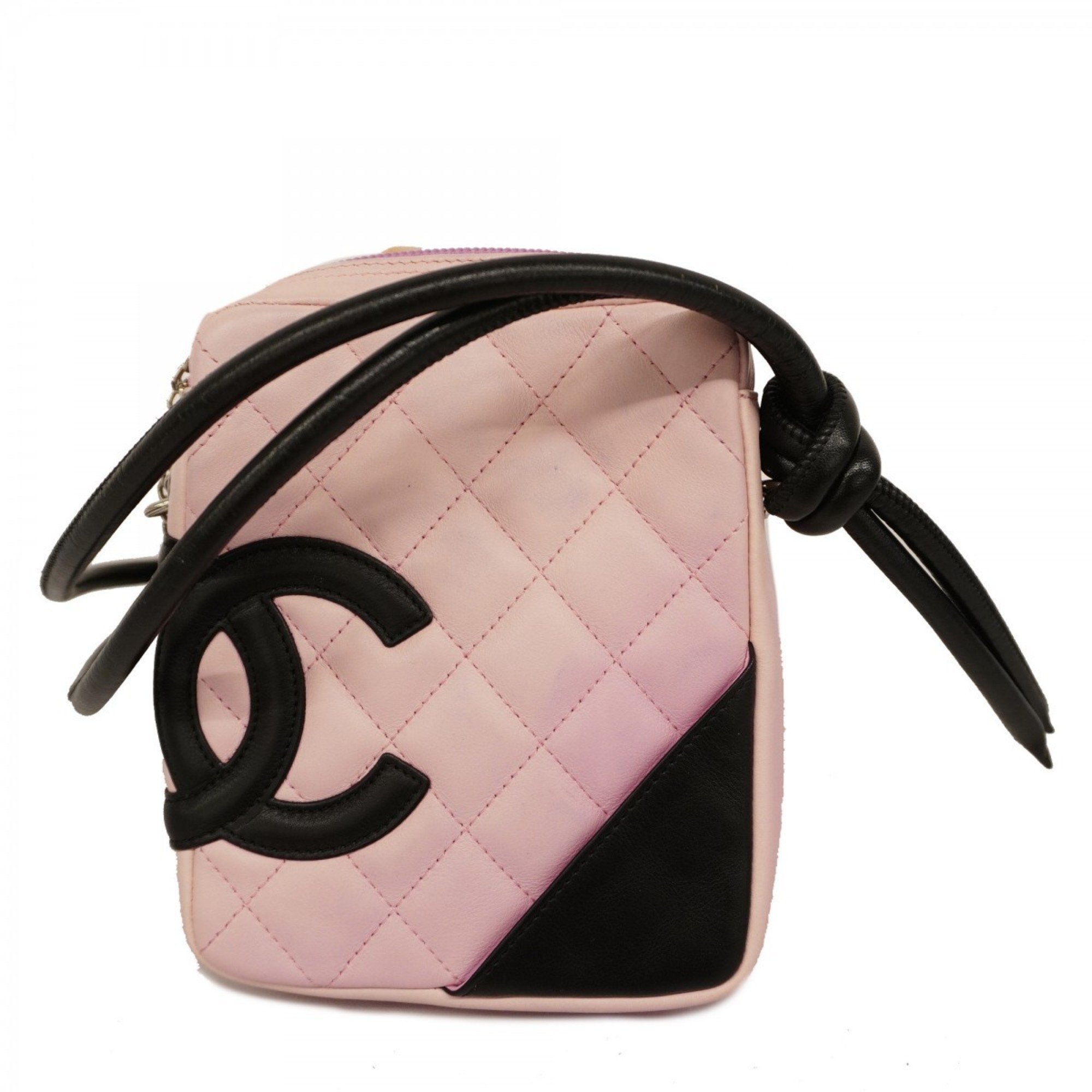 Chanel Shoulder Bag Cambon Lambskin Pink Black Women's