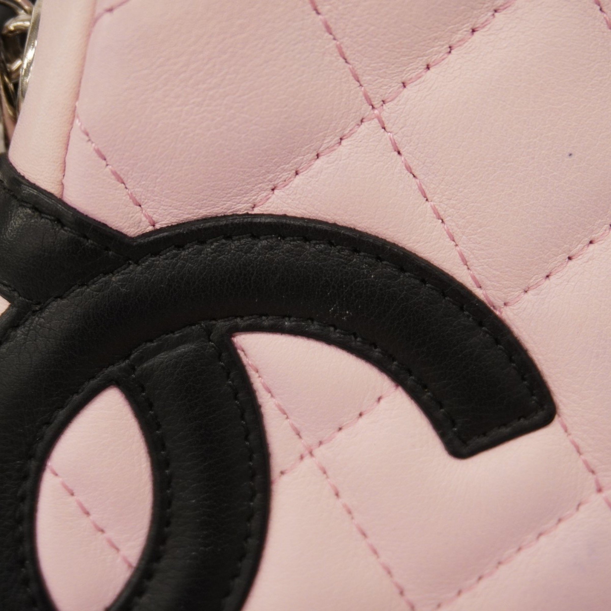 Chanel Shoulder Bag Cambon Lambskin Pink Black Women's