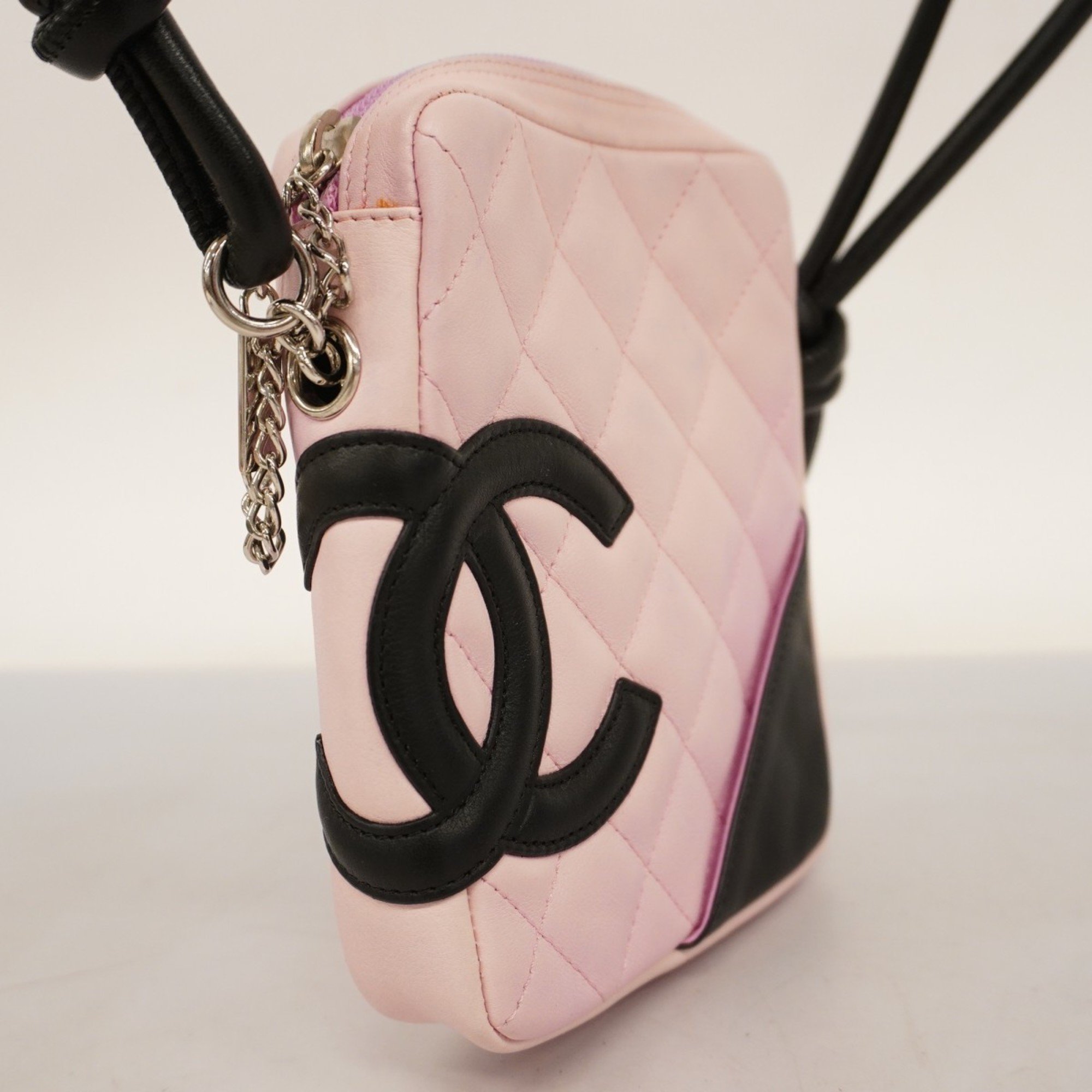 Chanel Shoulder Bag Cambon Lambskin Pink Black Women's