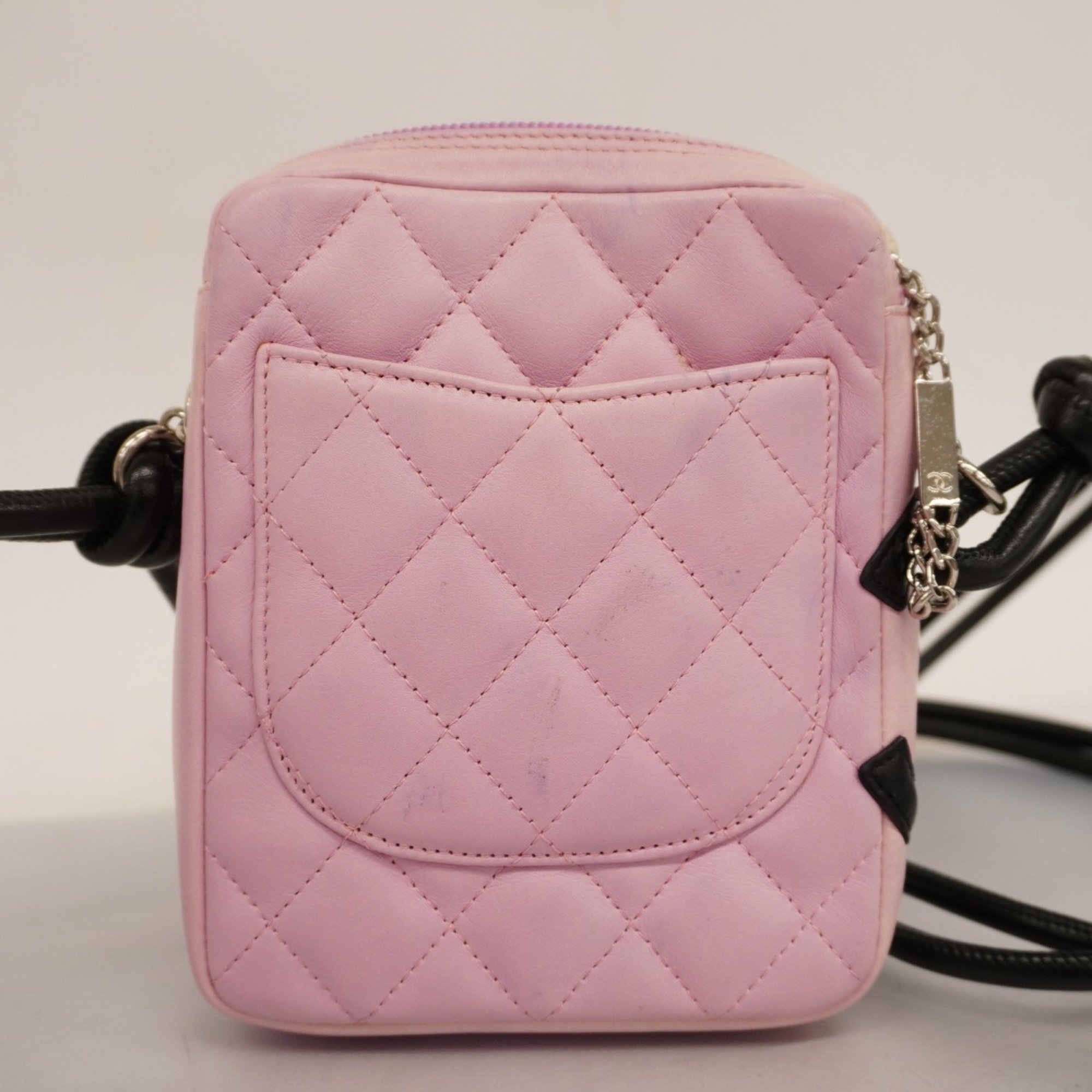 Chanel Shoulder Bag Cambon Lambskin Pink Black Women's