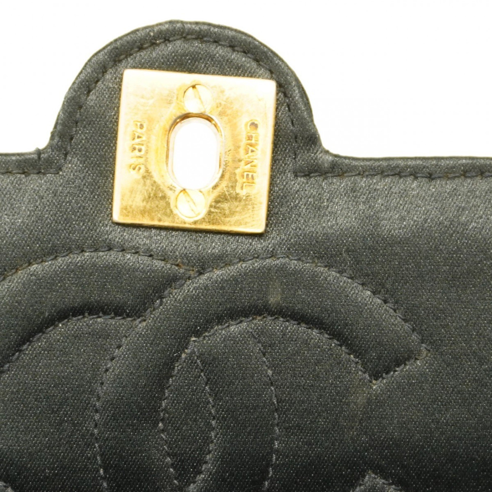 Chanel Shoulder Bag, Matelasse, Chain Shoulder, Satin, Black, Women's